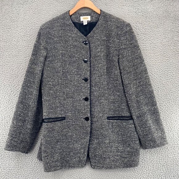 Talbots Blazer Womens 12 Gray Marled Wool Button Up Pockets Office Career Work - Picture 1 of 10
